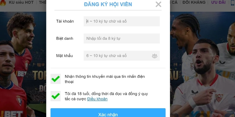 Giao diện đăng ký tối giản