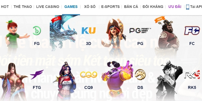 Các đơn vị cung ứng cho Games Ku Casino